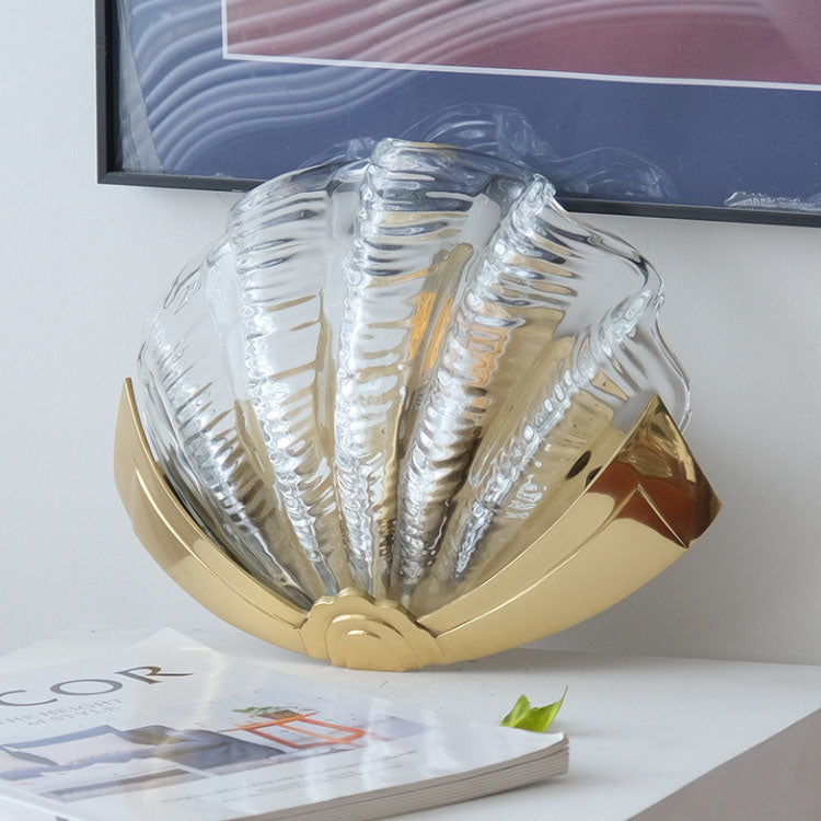Modern Art Deco Shell Brass Glass 1-Light Wall Sconce Lamp