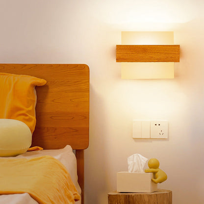 Farmhouse Wood Glass Cubic 1-Light Wall Sconce Lamp