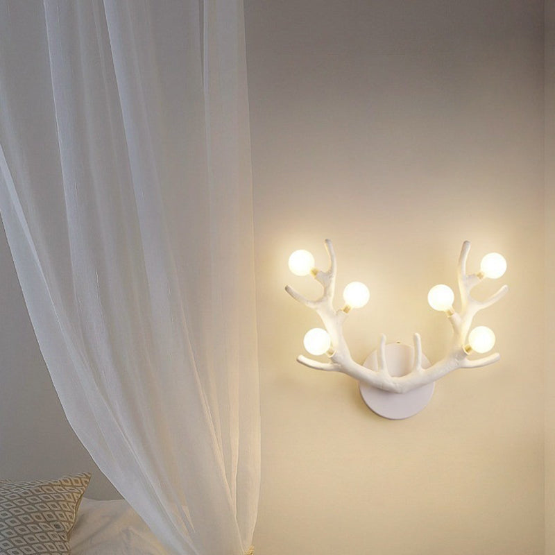 Resin Antler Branch Glass Shade 6-Light Wall Sconce Lamp