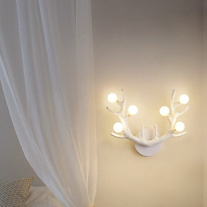 Resin Antler Branch Glass Shade 6-Light Wall Sconce Lamp