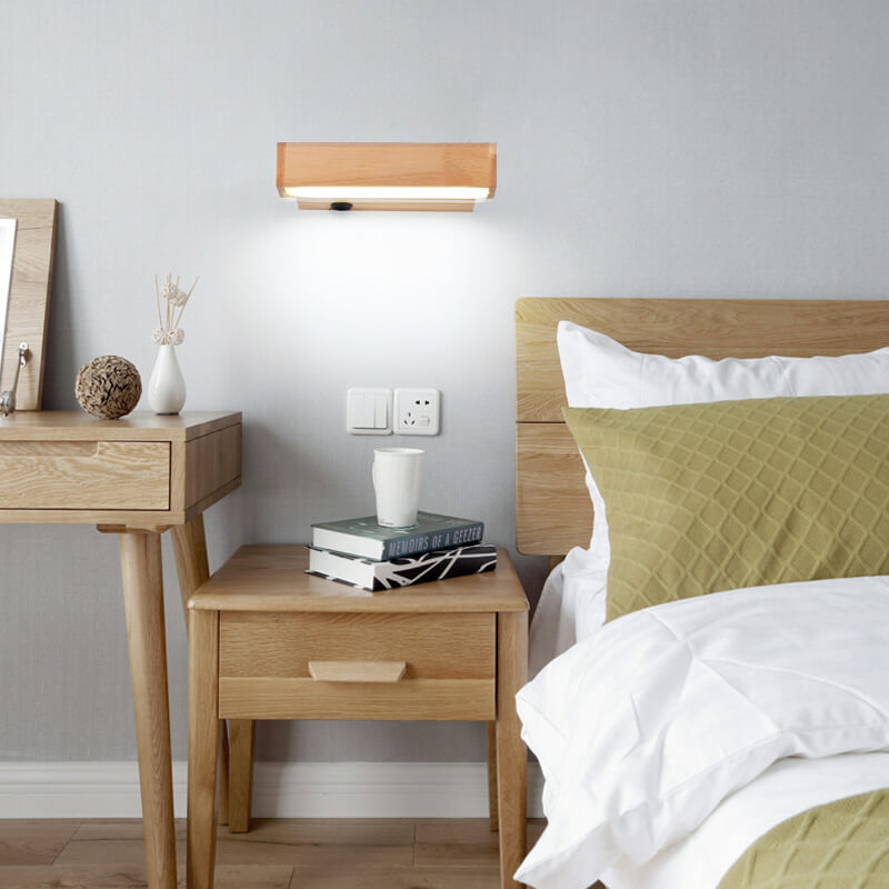 Log Wooden Rectangular Rotatable LED Wall Sconce Lamp