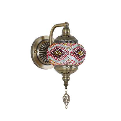 Retro Iron Glass Mosaic Globe 1-Light Wall Sconce Lamp