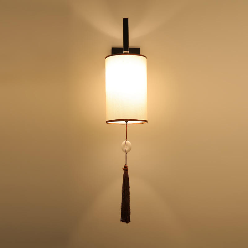 Chinese Cylindrical Lampshade Iron 1-Light Wall Sconce Lamp