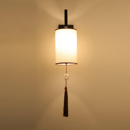 Chinese Cylindrical Lampshade Iron 1-Light Wall Sconce Lamp