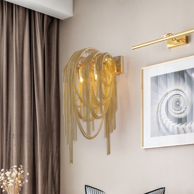 Postmodern Luxury Aluminum Chain Tassel 2-Light Wall Sconce