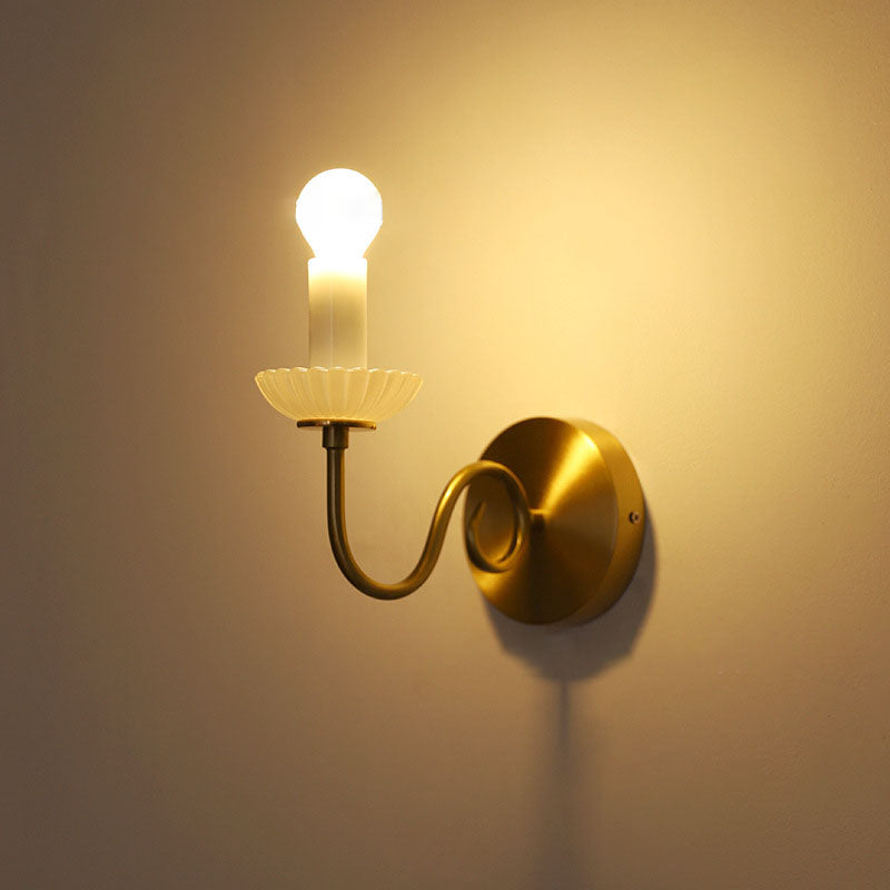 French Candelabra Brass Glass 1-Light Wall Sconce Lamp