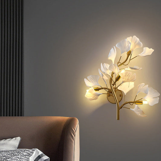 Ginkgo Leaf Iron Acrylic 4-Light Wall Sconce Lamp