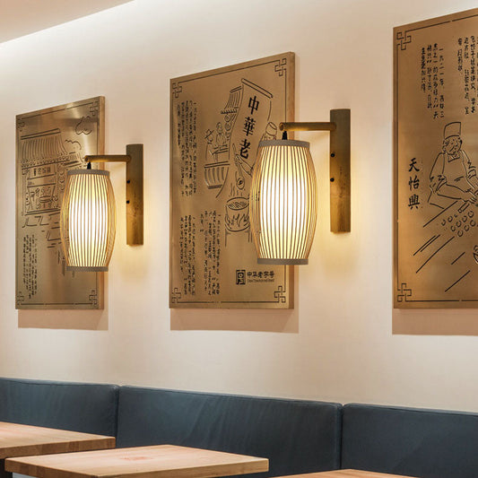 Chinese Weaving Bamboo Cage Shape 1-Light Wall Sconce Lamp