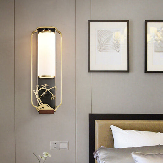 New Copper Glass Column Ring 1-Light Wall Sconce Lamp