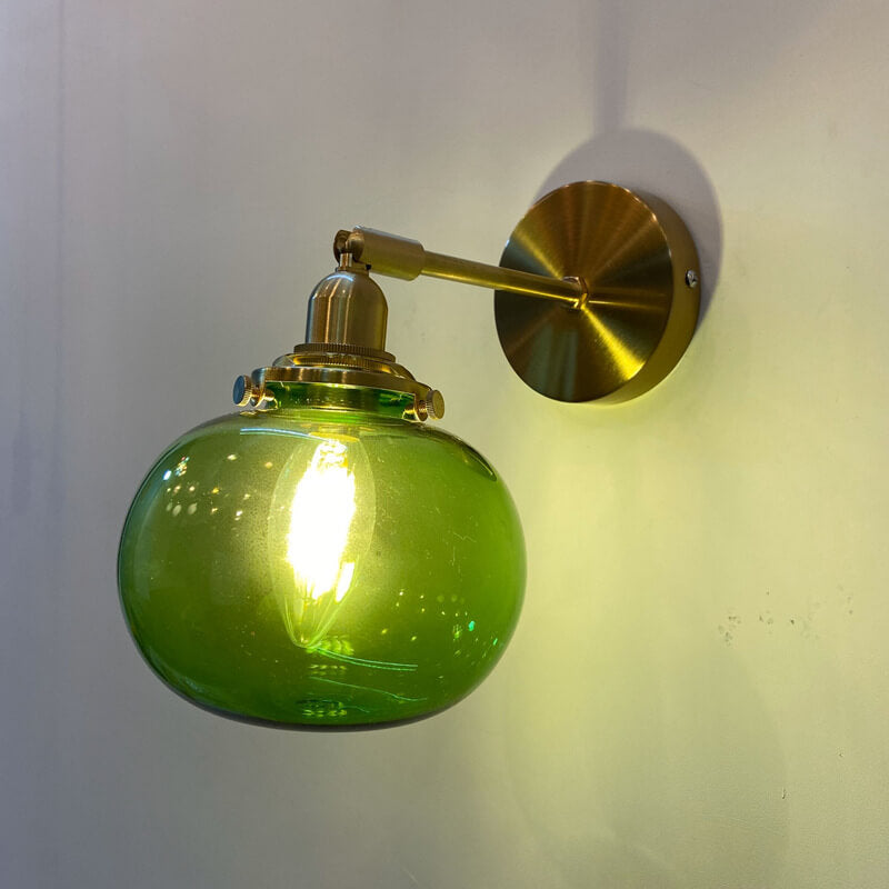 Japanese Round Ball Glass Brass 1-Light Wall Sconce Lamp