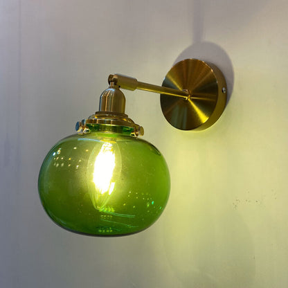 Japanese Round Ball Glass Brass 1-Light Wall Sconce Lamp