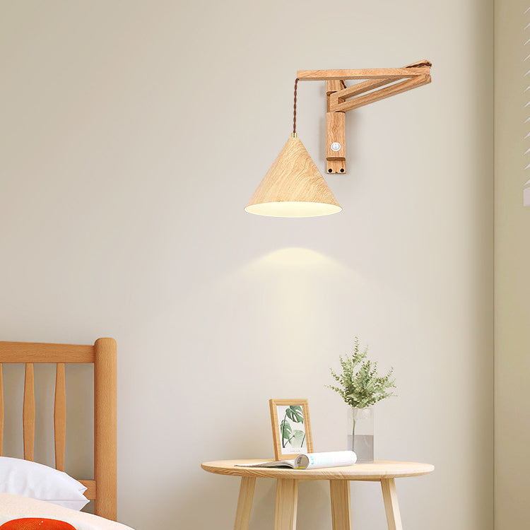 Cone Iron Water Turned Wood Grain Wood Wall Sconce Lamp