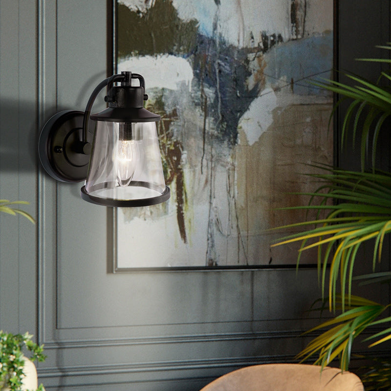 Iron Glass Round Shade 1-Light Waterproof Wall Sconce Lamp