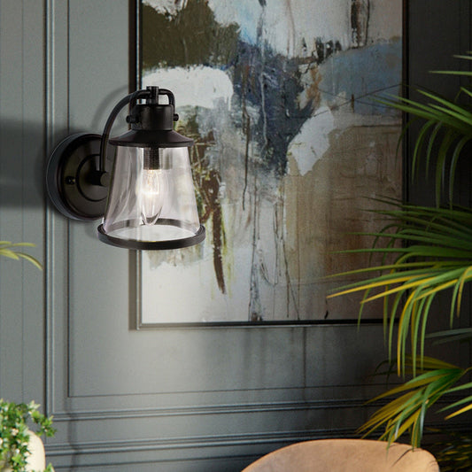 Iron Glass Round Shade 1-Light Waterproof Wall Sconce Lamp