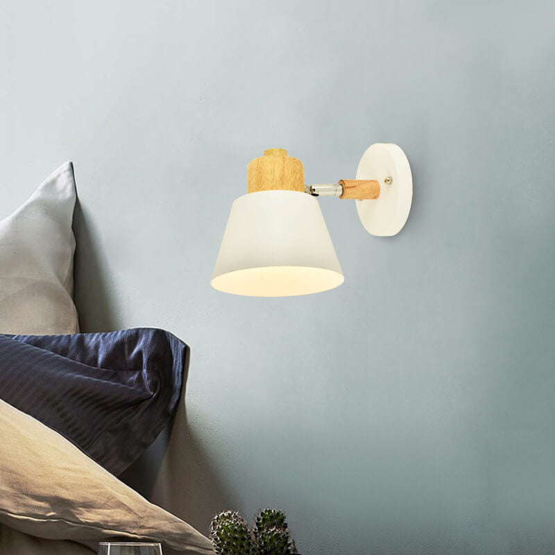Macaron Dome Cone Shade Wood Top 1-Light Wall Sconce Lamp