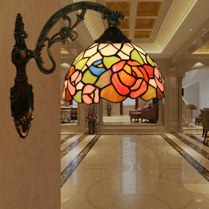 Tiffany Floral Hardware Glass Dome 1-Light Wall Sconce Lamp