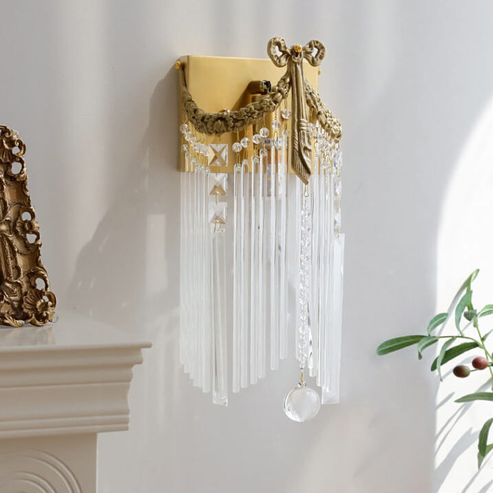 French Luxury Bow Brass Crystal 1-Light Wall Sconce Lamp