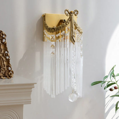 French Luxury Bow Brass Crystal 1-Light Wall Sconce Lamp