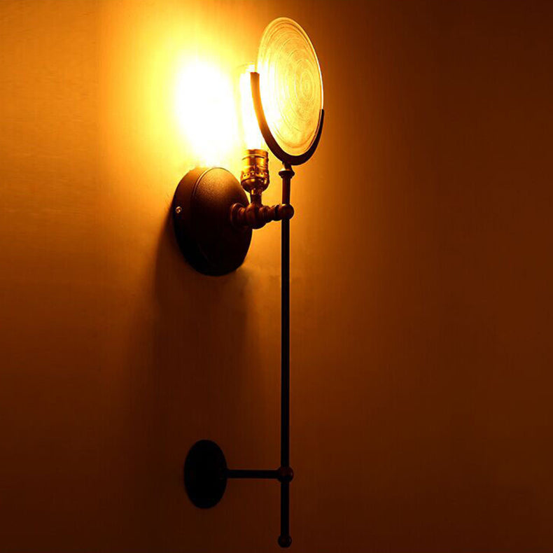 Industrial Iron Glass Round Disc 1-Light Wall Sconce Lamp