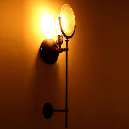 Industrial Iron Glass Round Disc 1-Light Wall Sconce Lamp