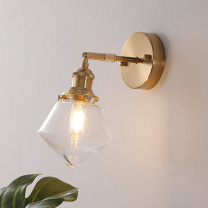 Brass Finish Frame Glass Ball 1-Light Wall Sconce Lamp