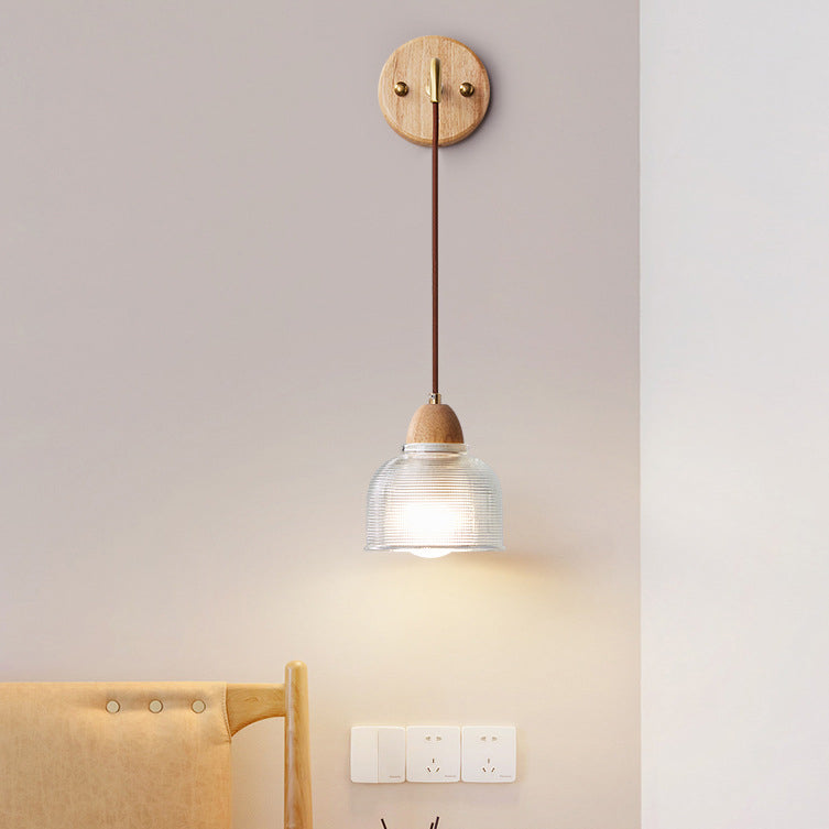 Cylinder Cone Solid Wood Glass 1-Light Wall Sconce Lamp