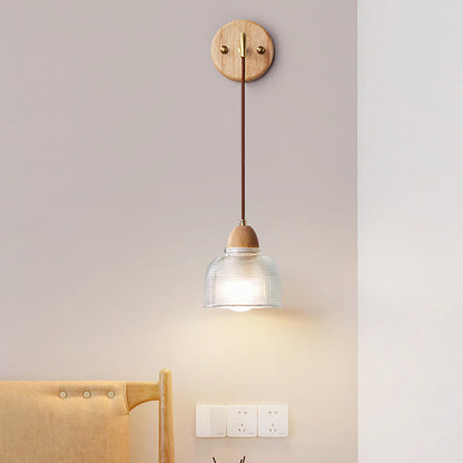 Cylinder Cone Solid Wood Glass 1-Light Wall Sconce Lamp