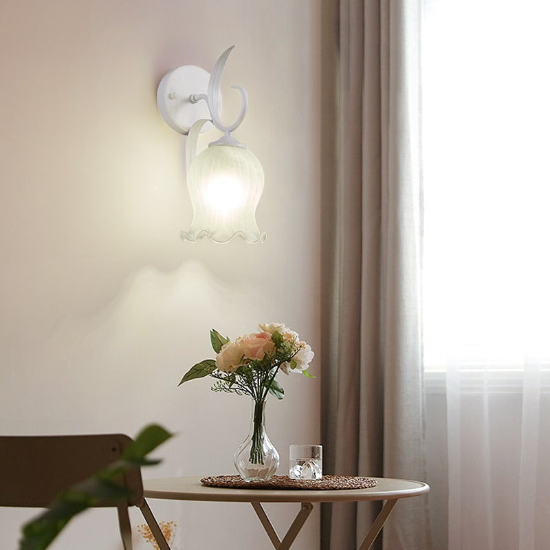 Simplicity Flower Iron Glass 1-Light Wall Sconce Lamp