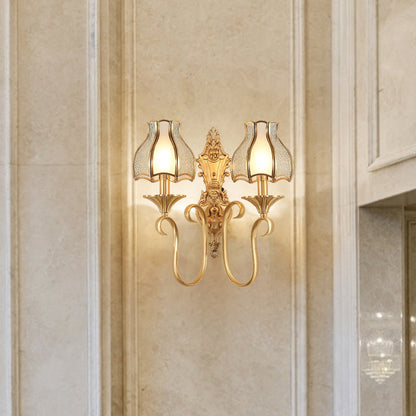 European Light Copper Glass 1/2-Light Wall Sconce Light