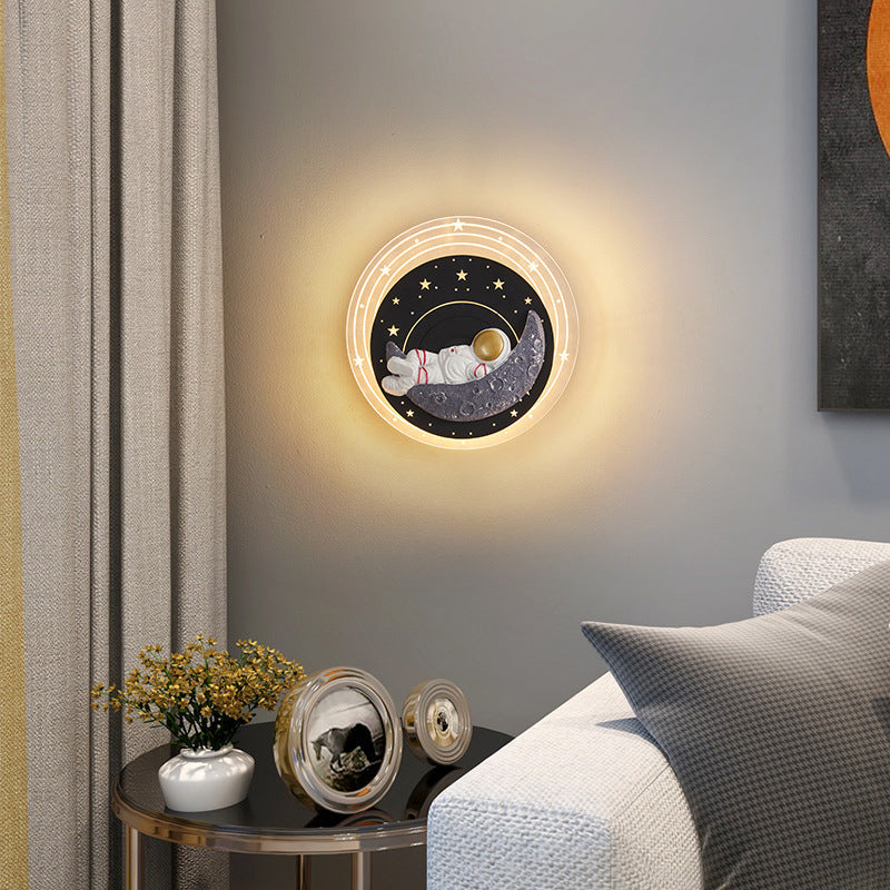 Starry Sky Moon Resin Astronaut Round LED Wall Sconce Lamp