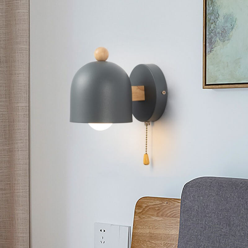 Rubberwood Shade Log Pull Cord 1-Light Wall Sconce Lamp