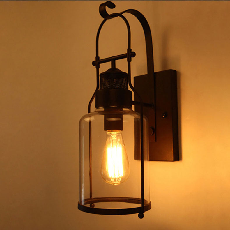 Industrial Iron Glass Cylinder 1-Light Wall Sconce Lamp