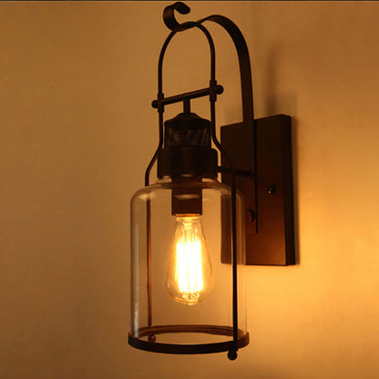 Industrial Iron Glass Cylinder 1-Light Wall Sconce Lamp