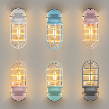 Macaron Cylinder Grid Iron Glass 1-Light Wall Sconce Lamp