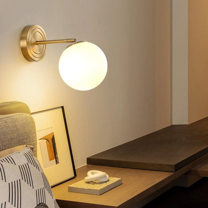 Luxury Glass Orb Copper Base 1-Light Wall Sconce Lamp