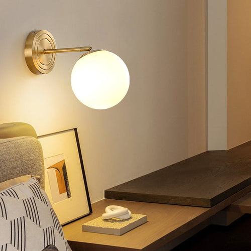 Luxury Glass Orb Copper Base 1-Light Wall Sconce Lamp