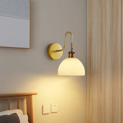 Striped Dome Shade Curved Arm 1-Light Wall Sconce Lamp