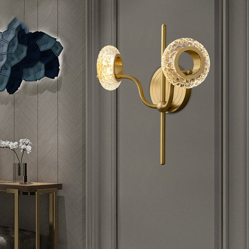Light Luxury Brass Glass Circle 1/2 Light Wall Sconce Lamp