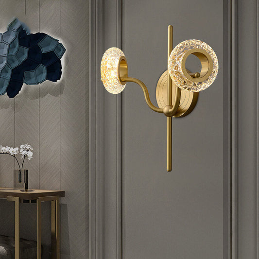 Light Luxury Brass Glass Circle 1/2 Light Wall Sconce Lamp