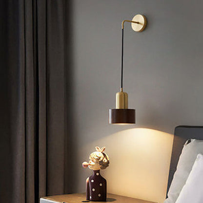 Light Luxury Copper Walnut Round 1-Light Wall Sconce Lamp