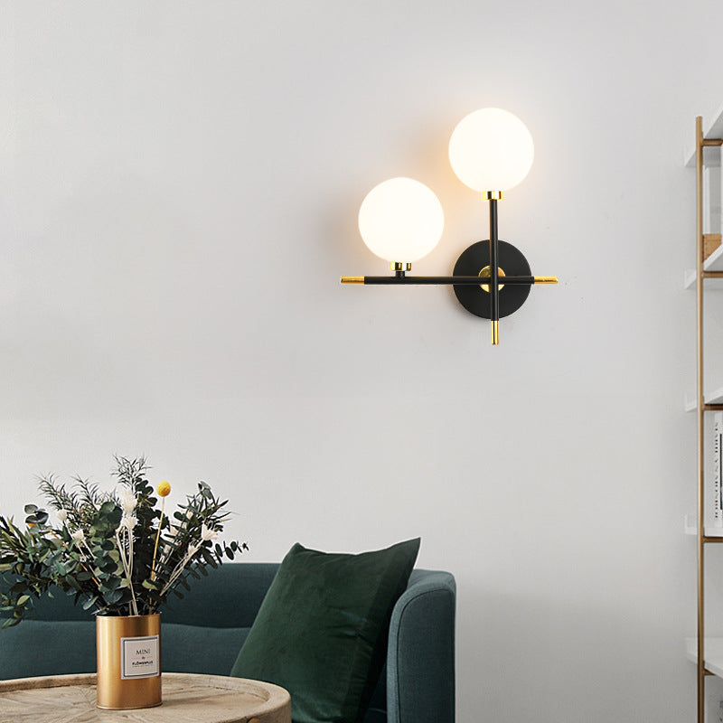 Scandinavian Glass Orb Iron 2-Light Wall Sconce Lamp