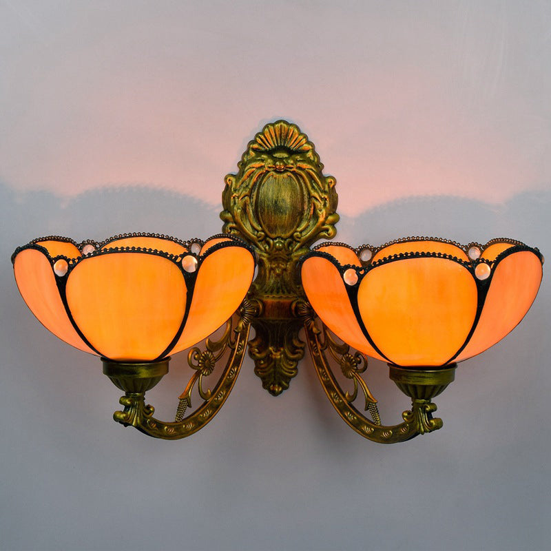 Tiffany Petal Stained Glass 2-Light Wall Sconce Lamp