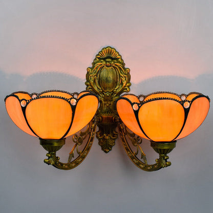 Tiffany Petal Stained Glass 2-Light Wall Sconce Lamp