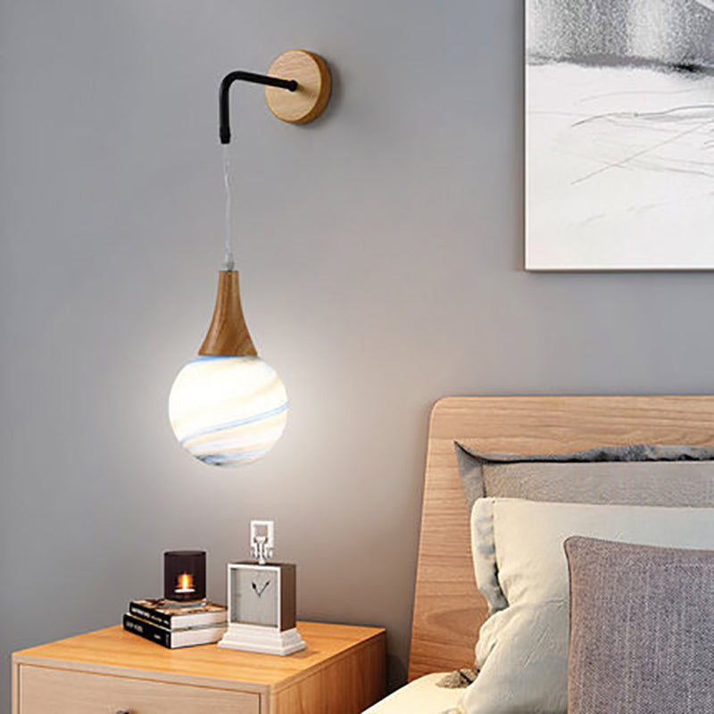 Wood Moon Textured Globe Shade 1-Light Wall Sconce Lamp