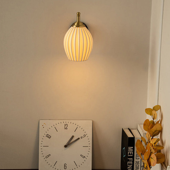 French Flower Shade Solid Wood Base 1-Light Wall Sconce