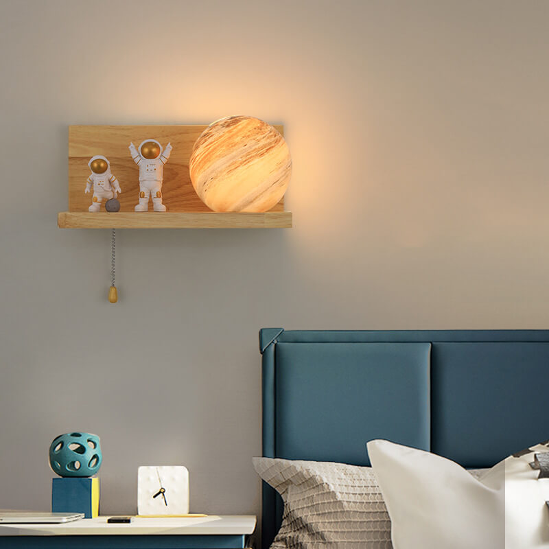 Planet Solid Wood Square Base 1-Light Wall Sconce Lamp