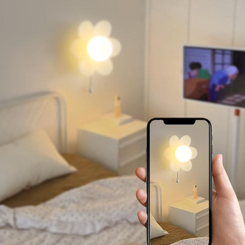 Modern Minimalist Cream Flower Resin LED Wall Sconce Lamp