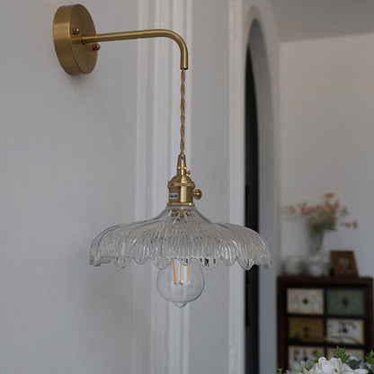 Art Deco Iron Flower Glass Shade 1-Light Wall Sconce Lamp