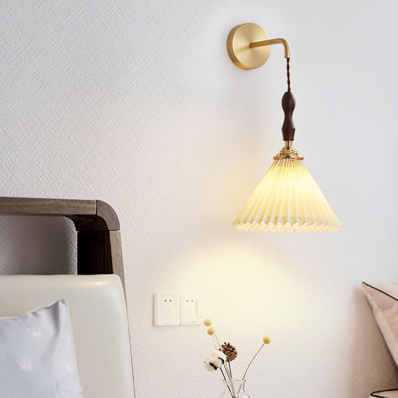 Japanese Ceramic Conic Pleated 1-Light Wall Sconce Lamp