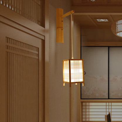 Japanese Style Bamboo Square 1-Light Wall Sconce Lamp